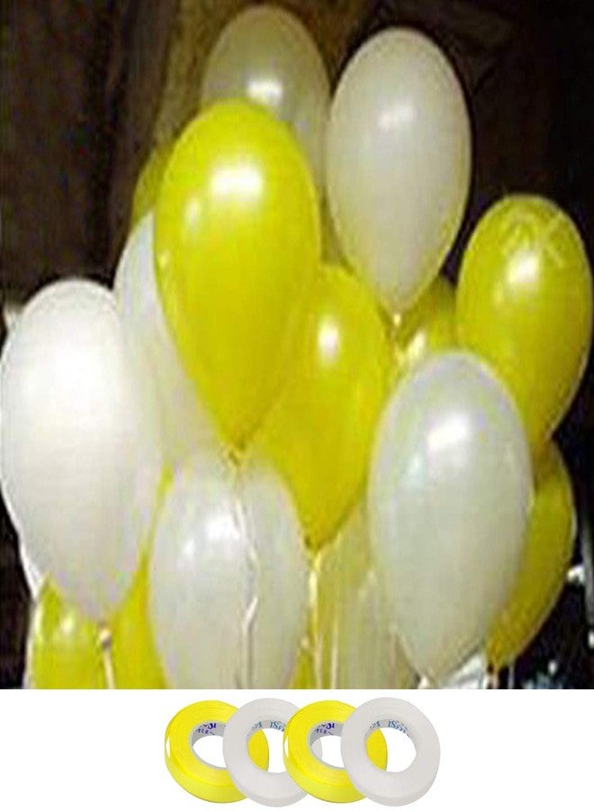 AMFIN® (Pack of 100) 10 Inch Yellow & White Metallic Balloons with Matching Ribbon for Decoration,Balloon for Birthday Decor/Anniversary/Party/Baby Shower/Party/Home Decor - Image 1
